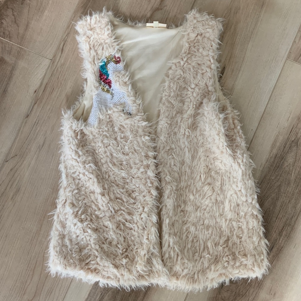 Self Esteem Faux Fur Sequin Unicorn Vest Girls sz Large